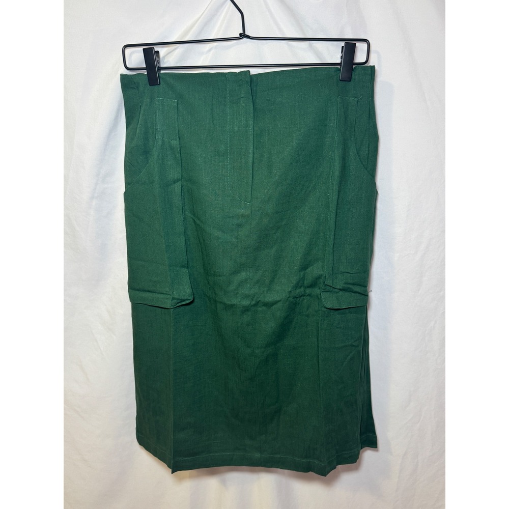 Green Cargo Midi Skirt XL Utility High Waist Linen Vintage Style Tulip B NWT